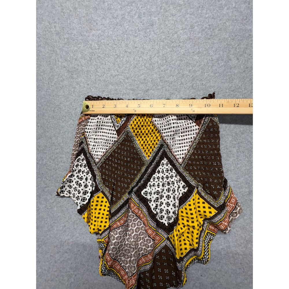 New Look Smocked Tube Top Brown Yellow Patchwork Handkerchief Hem Boho Small - Picture 5 of 9